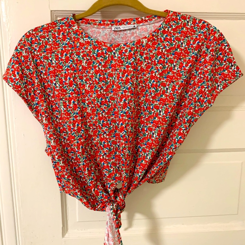 Zara Floral Tie Front Top
